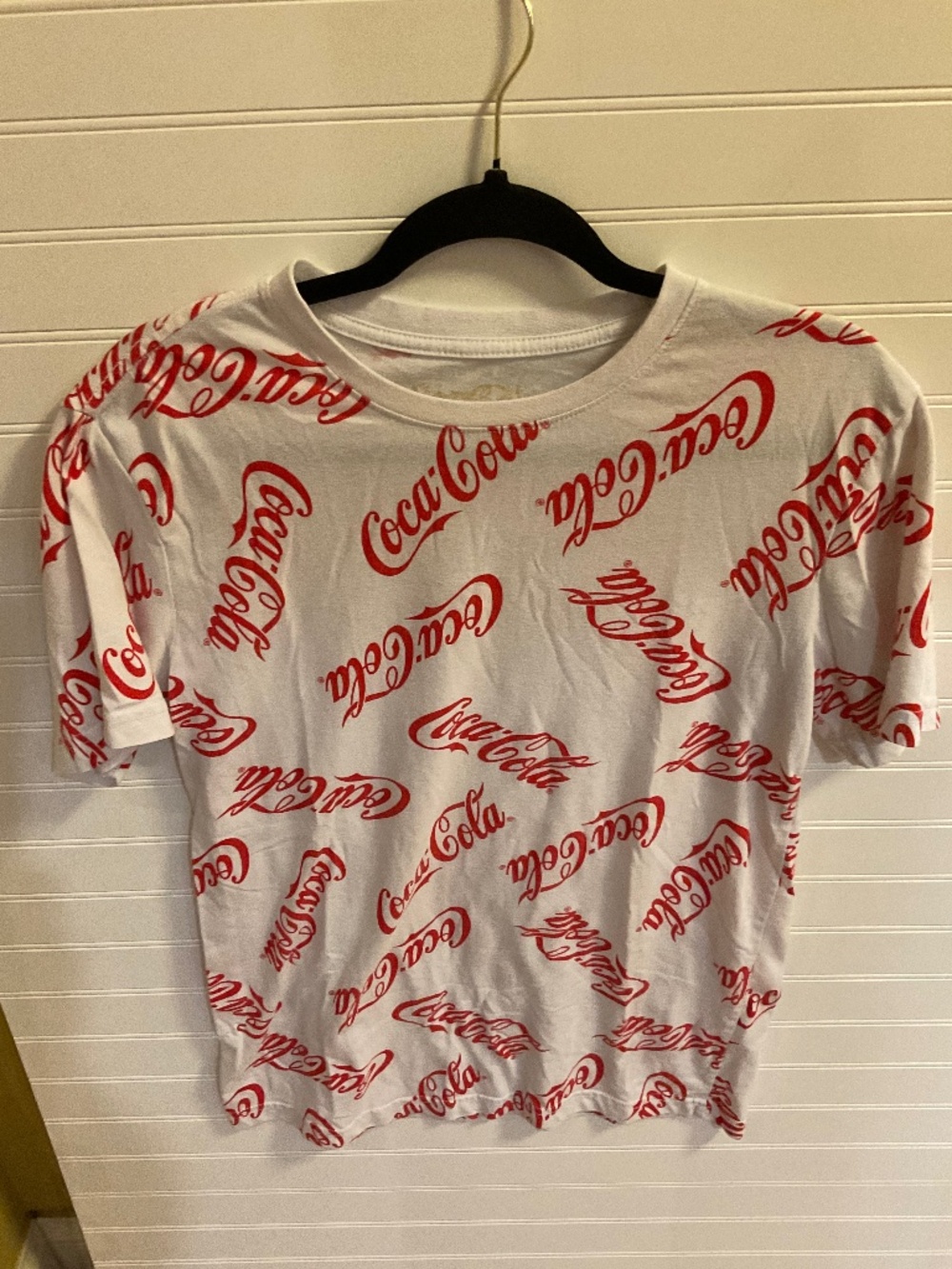 Coca-Cola All Over Print Logo T-Shirt White Red Size Medium Retro Style